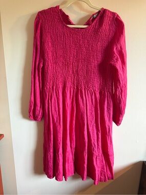 Elena Baldi Italy Pink Linen Smocked Tunic Dress L